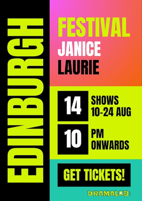 Poster for the Edinburgh Festival Theatre Plays starring Janice Laurie of DramaLab.co.uk