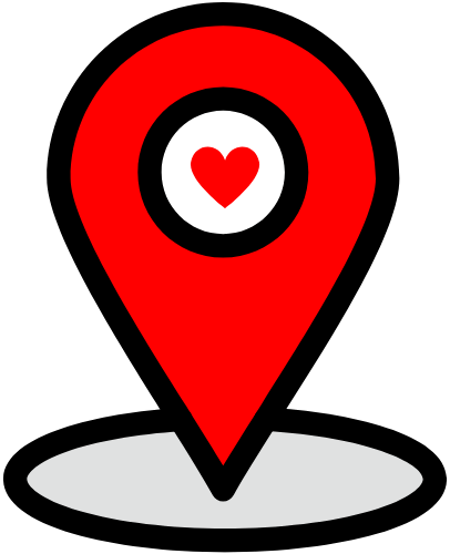 Red pin locator graphic design for Google Maps to find and contact DramaLab