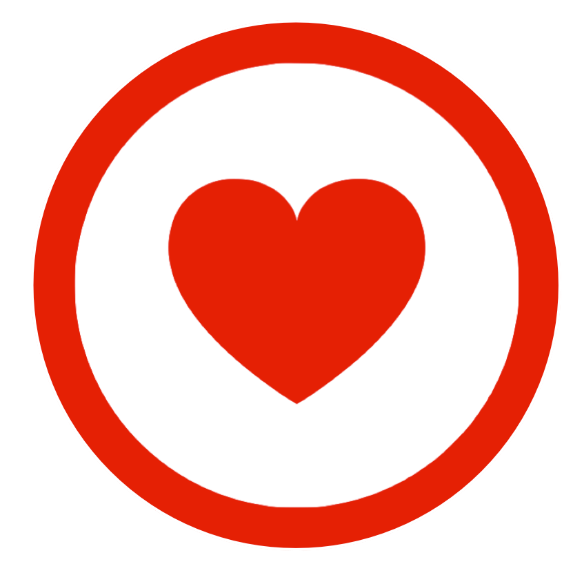 DramaLab icon design of red heart inside white circle with red border